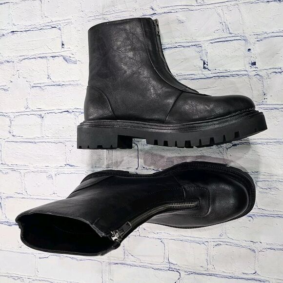 American Eagle Black Faux Leather Ankle Boots Booties Shoes Front Zip SZ 8.5 - Picture 6 of 12